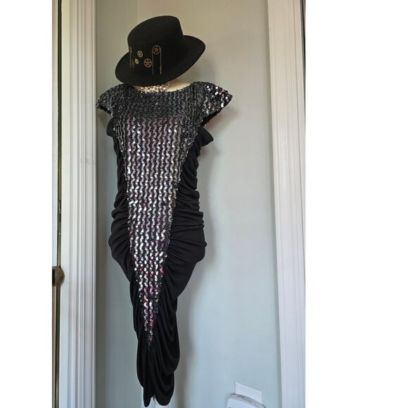 Vintage Climax Dress David Howard Sequin Bodycon ruched side flutter sleeves - Picture 7 of 9
